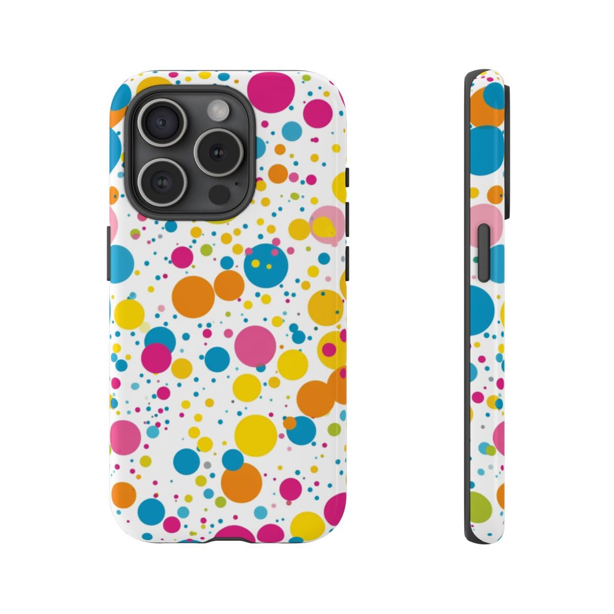 Coque iPhone 15 Pro rigide brillante blanche anti-rayures à pois - 4