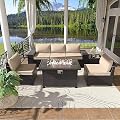 ALAULM 7 Pieces Patio Furniture Set with Propane Fire Pit Table Outdoor Patio Furniture Outdoor Sectional Sofa 43" Gas Fire Pit Patio Conversation Set w/5 Cushions-Sand