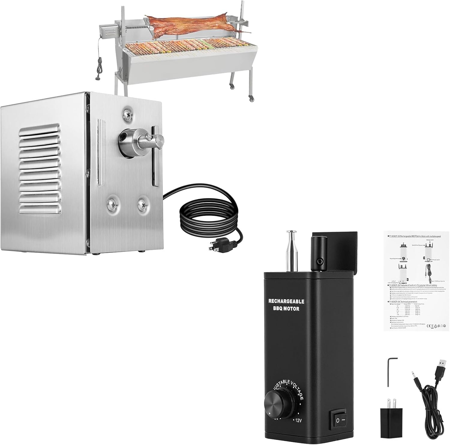 YJINGRUI 45W Grill Rotisserie Motor and 10W Variable Speed Rotisserie Spit Motor