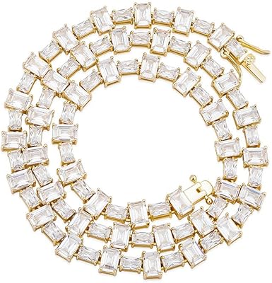 【新品首饰】14K Gold Moissanite Diamond Tennis Necklace, Dainty Rectangle Cut Moissanite Choker for Women, Perfect Jewelry Gift for Mom