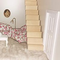 Vista 4 de Sewroro Muebles para casa de muñecas, escala 1, 12, escaleras en miniatura, cuerda de madera, escalones modelo DIY, mini escalera de madera sin