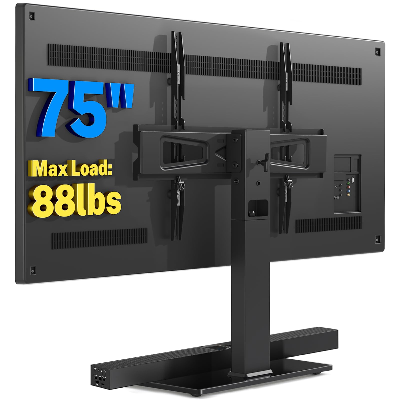 Universal Swivel Table Top TV Stand for 37 to 65, 70 75 inch TVs, Height Adjustable Table Top TV Stand Mount with Tilt, Heavy Duty TV Replacement Stand with Tempered Glass Base Up to 110lbs