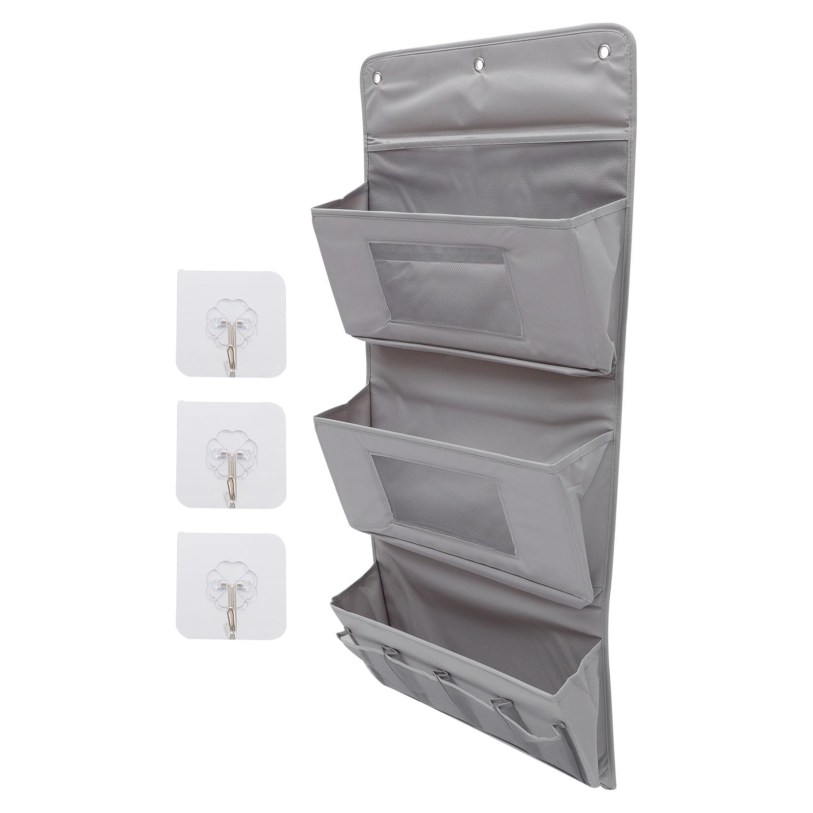 Borsa Portaoggetti di Grande Capacità da Appendere alla Porta con 2 Ganci Antiforatura, Custodia Multiuso Grigio per Camera da Letto, Bagno e Cucina, Organizer Salvaspazio