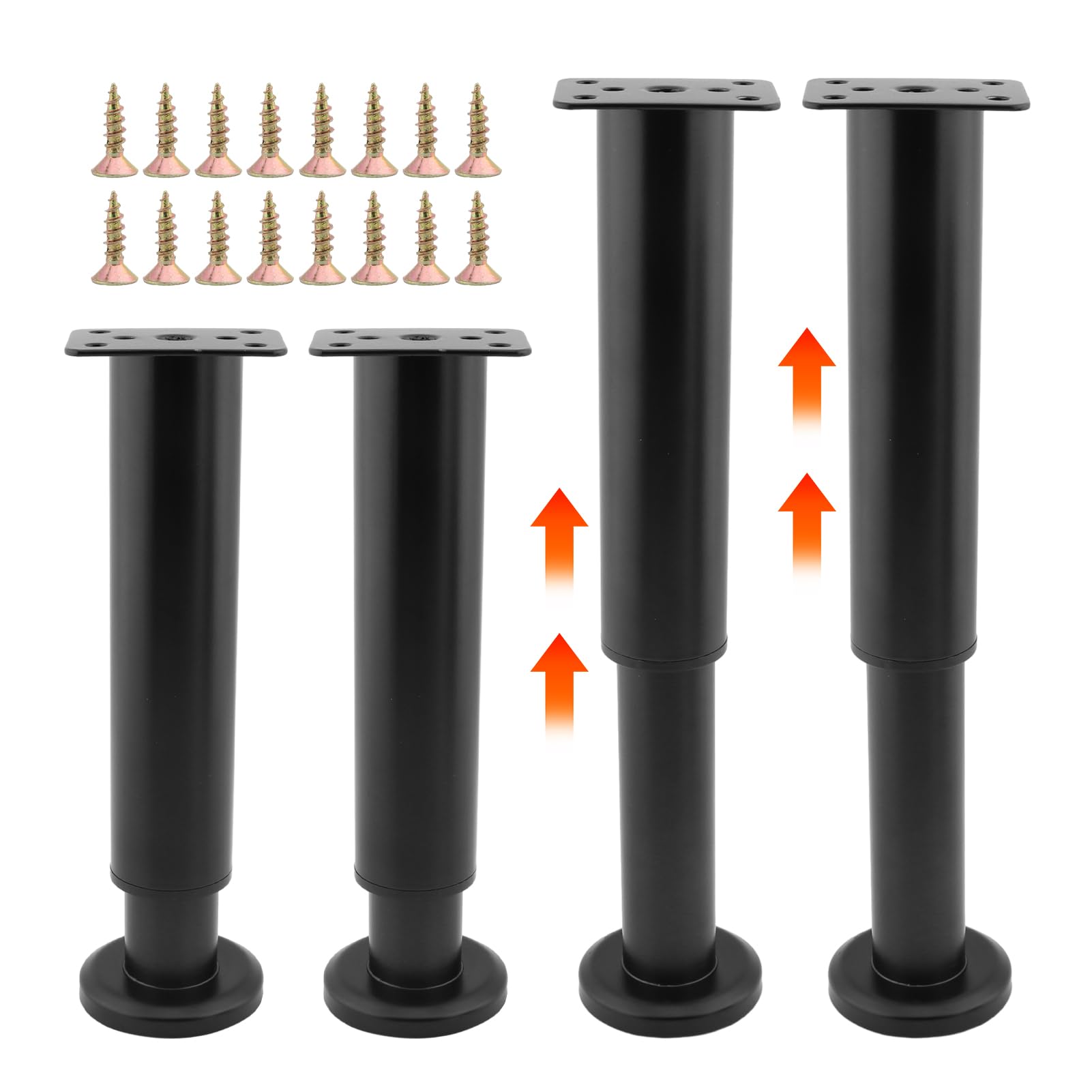 Ranjaner 4Pcs Adjustable Metal Furniture Legs with 16 Screws, 7.09-12.99 inch Bed Center Slat Heavy Support Leg, Multipurpose Furniture Replacement