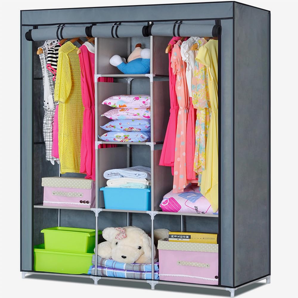 Armario de 50 pulgadas para dormitorios vacacionales y organizador portátil gris de ropa
