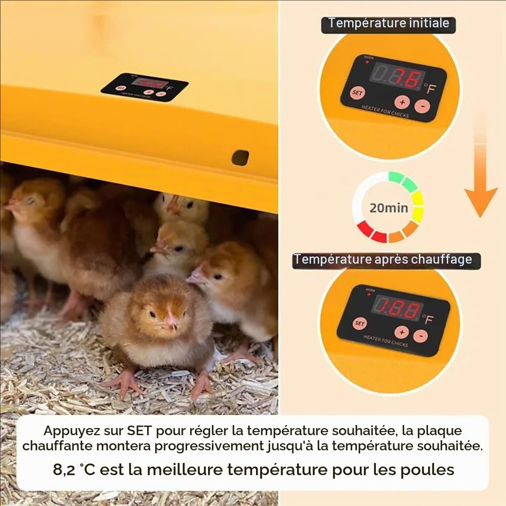 Plaque Chauffante Pour Poussins,Plaque Chauffante Pour Couveuse à Poussin,Chauffant Poussin, 25 x 25cm avec Hauteur et Angle réglables, thermostatique, pour Poussins, canetons, cailles naissantes