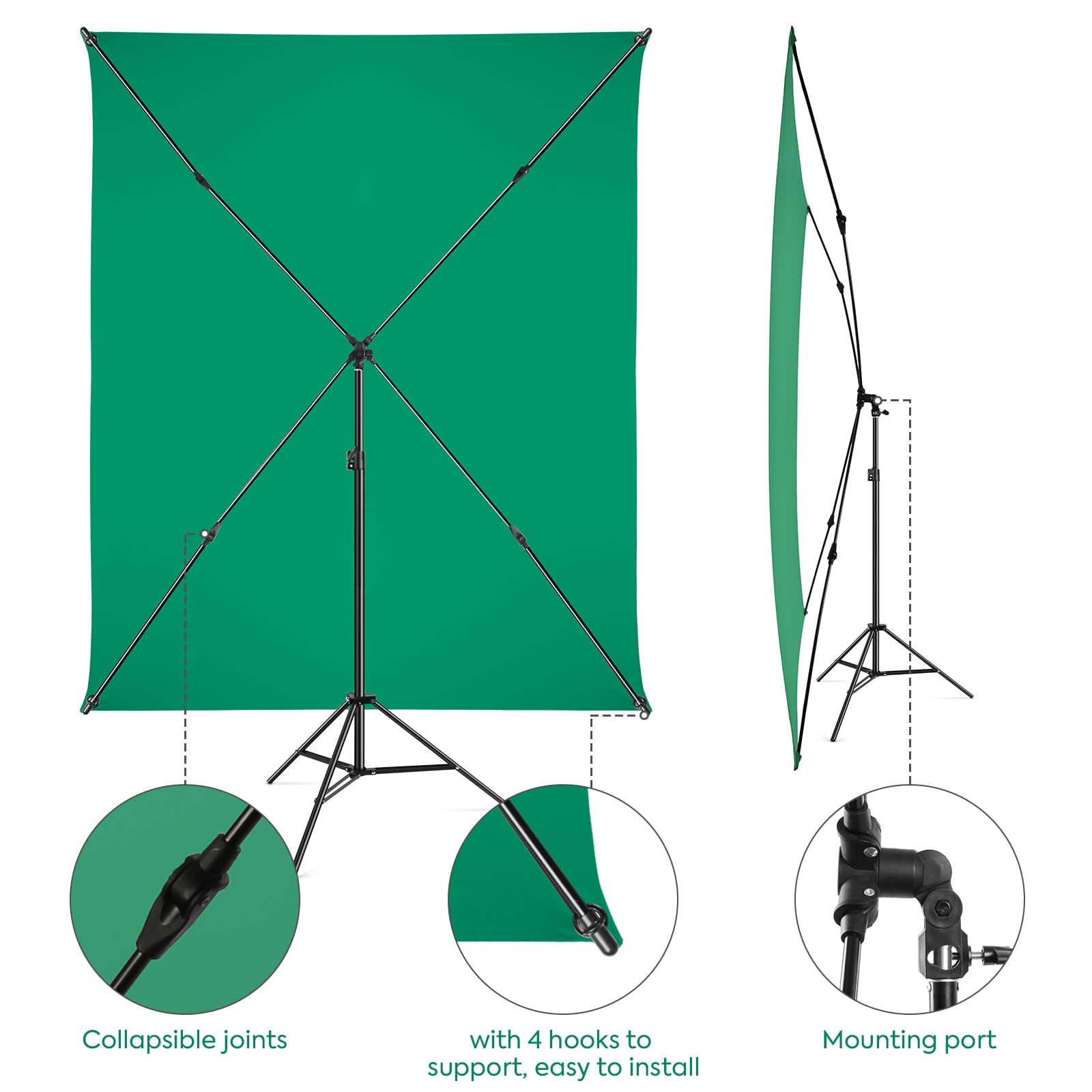 Schermo verde con supporto 1,5 x 2 m, schermo verde con sfondo regolabile Supporto per fotografia, streaming, gaming, Chroma Key, Foto Studio Video, Ritratto Headshot Fotografia