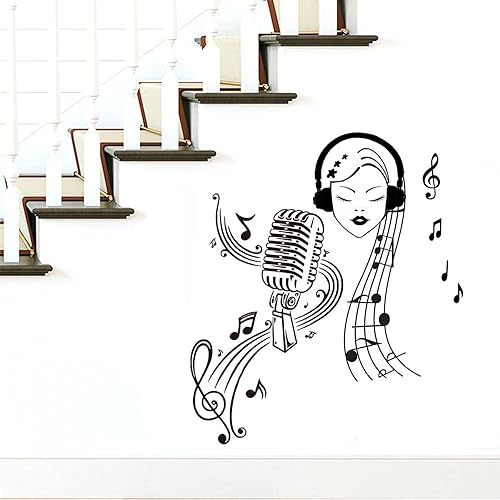 Miniatura 6 de BIBITIME Auriculares musicales para niña, notas musicales largas, calcomanías de vinilo de PVC para niñas, dormitorio, profesor, aula, sala de