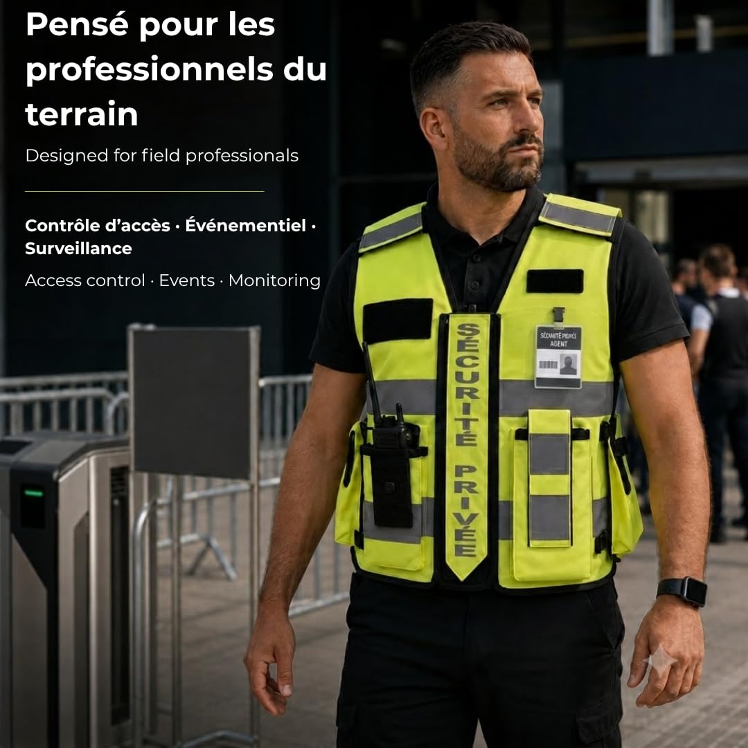 Gilet Haute Visibilité SÉCURITÉ PRIVÉE Jaune, Multi‑Poches