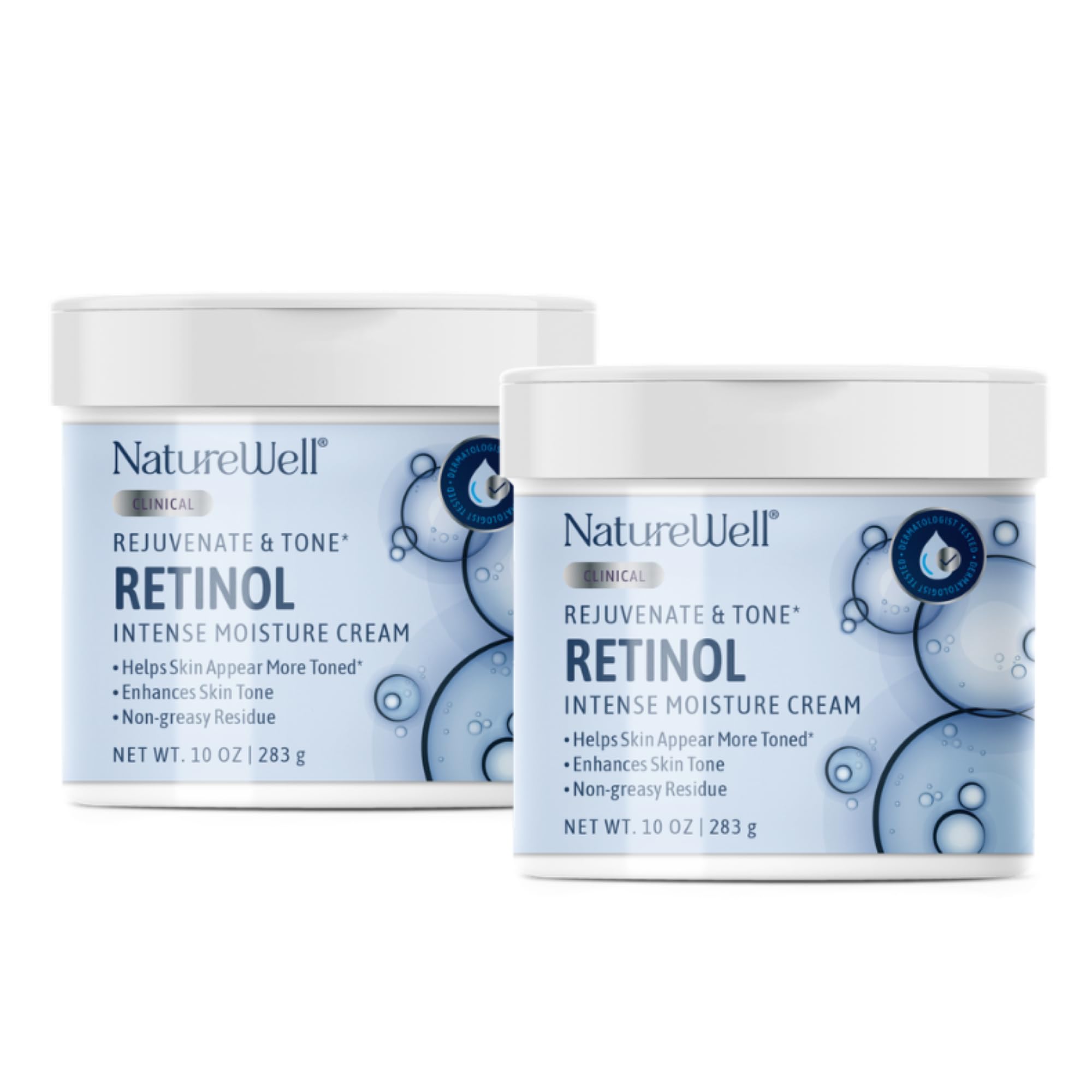 Clinical Retinol Rejuvenate & Tone Moisture Cream for Face, Body, & Hands, Boosts Skin Firmness, Enhances Skin Tone, No Greasy Residue, 2 Pack (10 Oz Each)