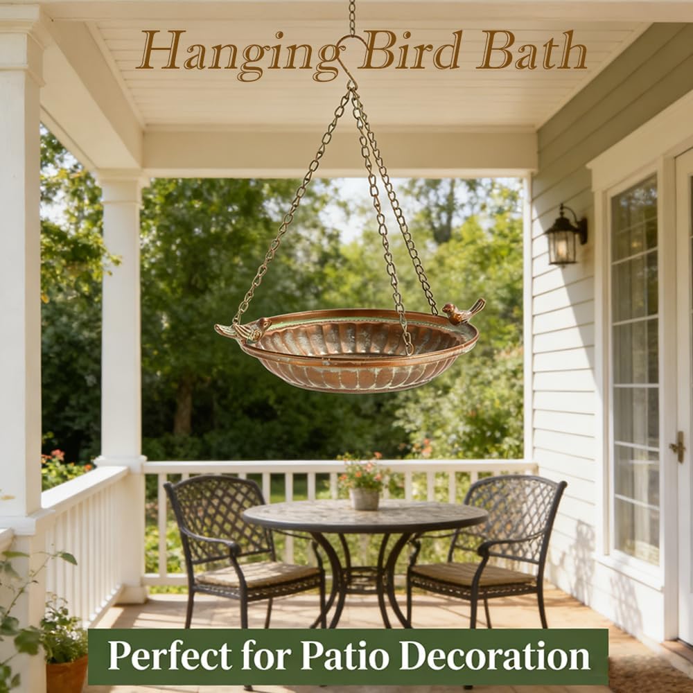 Hanging Bird Bath for Outdoors - 16" Copper Bird Bath Basin | Bird Bath Bowl for Garden, Backyard, Patio Decoration