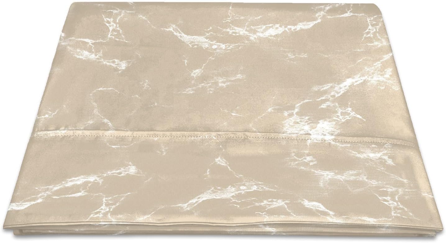 Pizuna Pure 100% Cotton Flat Sheets Only Queen Marble Taupe (1 PC), Luxurious 400 Thread Count Long Staple Cotton Sateen with 4" Hem (Combed Queen Flat Sheet Only Cotton)