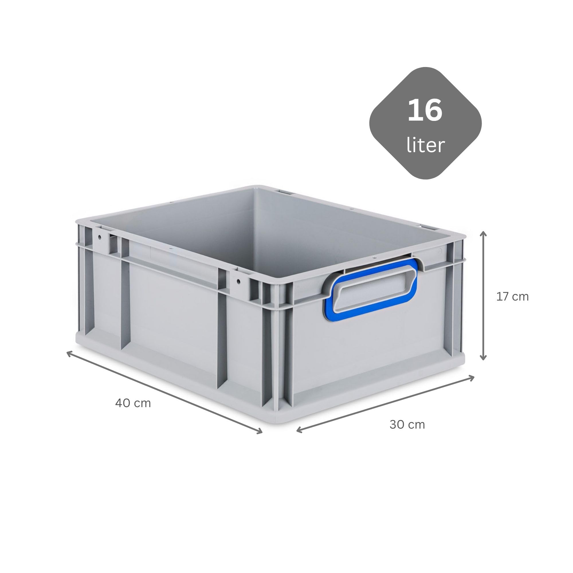 PROREGAL SuperSparSet 10x Eurobox NextGen Color | HxBxT 17x30x40cm | 16 Liter | Griffe blau geschlossen | Glatter Boden | Eurobehälter, Transportbox, Transportbehälter, Stapelbehälter