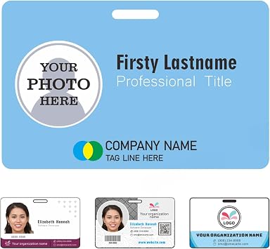 Custom Id Badge, Durable ID Card for Office Worker Doctor Nurse Student,Personalized Employee Photo Identification Card with Lanyard,Add Your Design Horizontal-template1