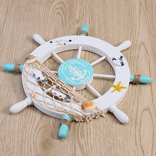 WINOMO Stuurwiel van hout wanddecoratie maritieme decoratie schip stuurwiel nautisch schip wiel muur decor strand houten… - Afbeelding 3