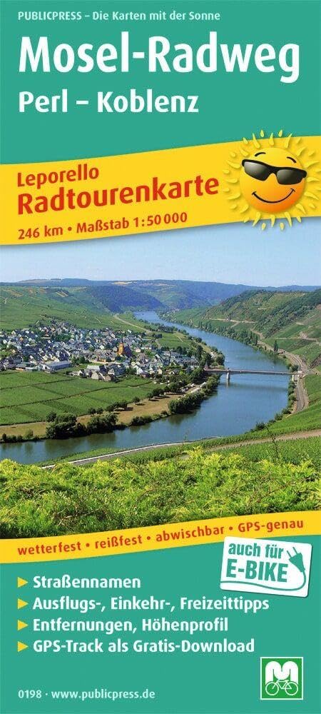 Mosel-Cycle Path, Perl - Koblenz: Leporello Radtourenkarte mit Ausflugszielen, Einkehr- und Freizeittipps