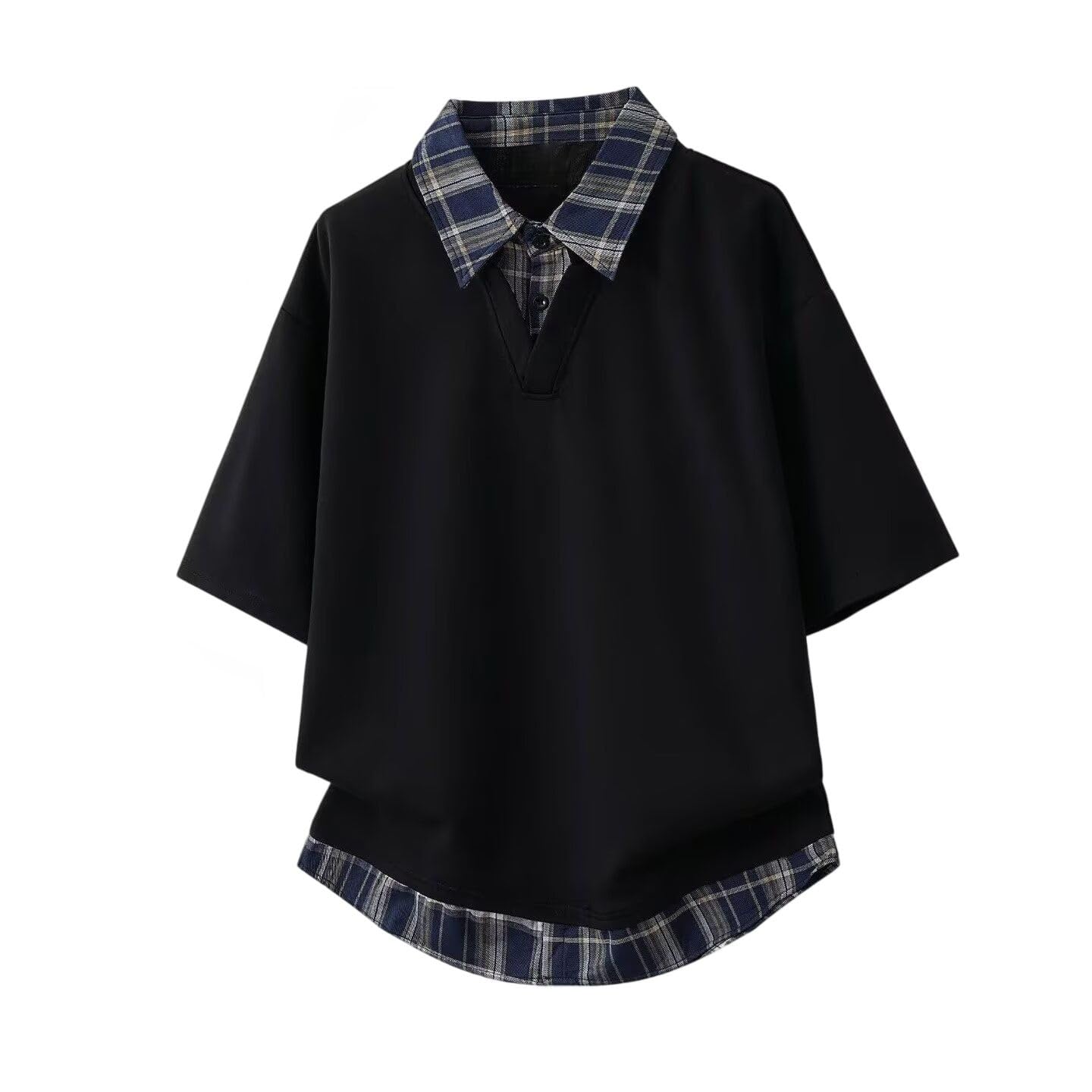Polo de manga corta de imitación de dos piezas para hombre, estilo Hong Kong, ajuste holgado, para oficina, viajes, fin de semana, casual