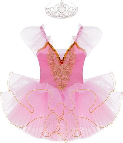 Miniatura 9 de JEATHA Vestido de ballet con falda y leotardo para niñas disfraz de bailarina de cisne y lago para competición
