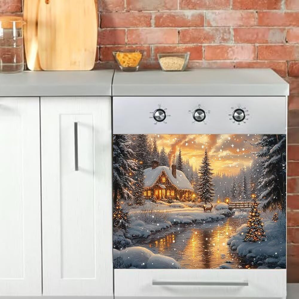 Country Kitchen Decoration Dishwasher Cover Magnetic, Winter Snowflake Magnet Sticker, Christmas Tree Dishwasher Panel Decal, Home Decoration Refrigerator Magnet 23" x 17" Magnetic