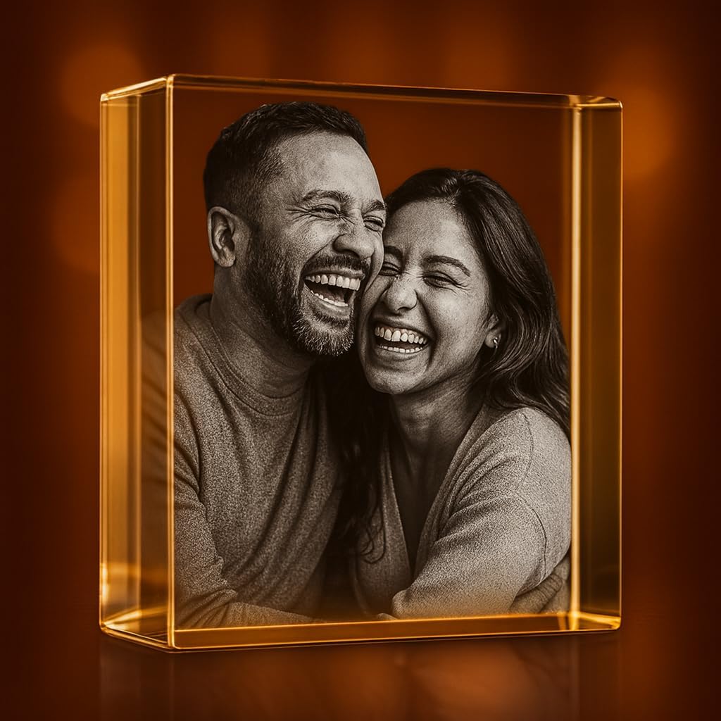 Personalized Custom 2D/3D Photo Etched Engraving on Medium Rectangle Crystal