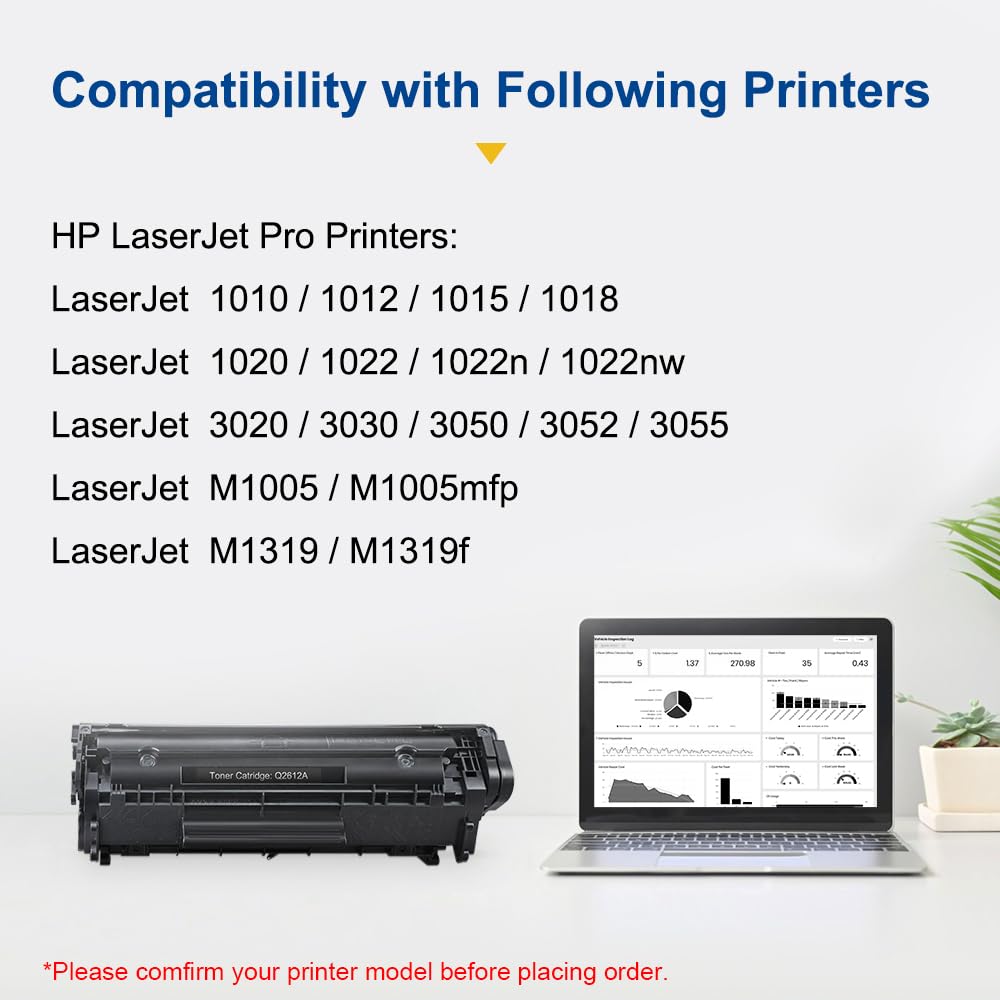 SMARTOMI 12A Q2612A Cartucce toner compatibili per HP 12A Q2612A per Laserjet 1010 1012 1015 1018 1020 1022 1022n 1022n 1022nw 3020 3030 3050 3052 3055 M1005 M1005mfp M1319 M1319f (Nero, 2 confezioni) - 3