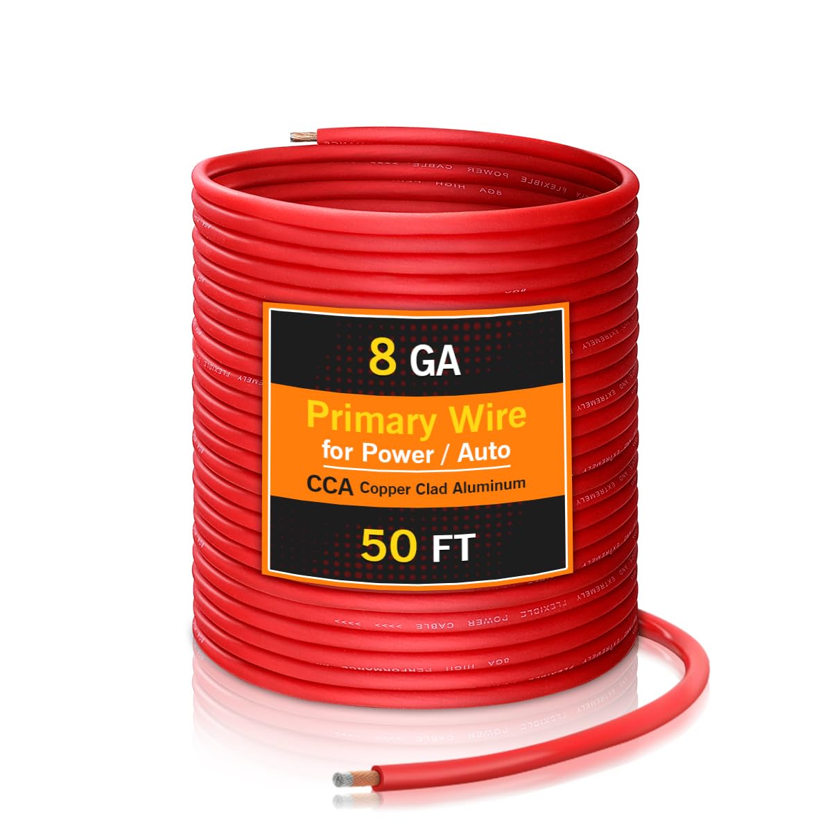 8 Gauge CCA Wire Silicon Red 50FT, 12V 24V Low Voltage Electrical Wire for Car Automotive Power/Ground Battery Cable, Flexible Durable Copper Clad Aluminum (CCA) Wire for Car Audio Amp RV (50FT Red)