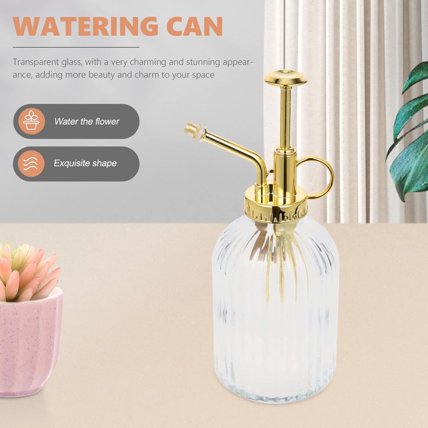 YARDWE Glass Watering Can, Plant Mister Spray Bottle, Vintage Glass Watering Spray Bottle Small Watering Can Indoor for Succulents (Transparent)
