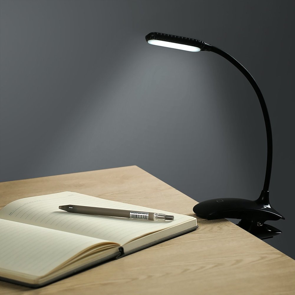 LED Lectura de luz, Pinza Libro Lámpara de Escritorio, Tocar Interruptor Lámpara de mesa, 3 Niveles Regulable Iluminación, 12 Bombillas Luces de la cabecera para Lectura y Estudio