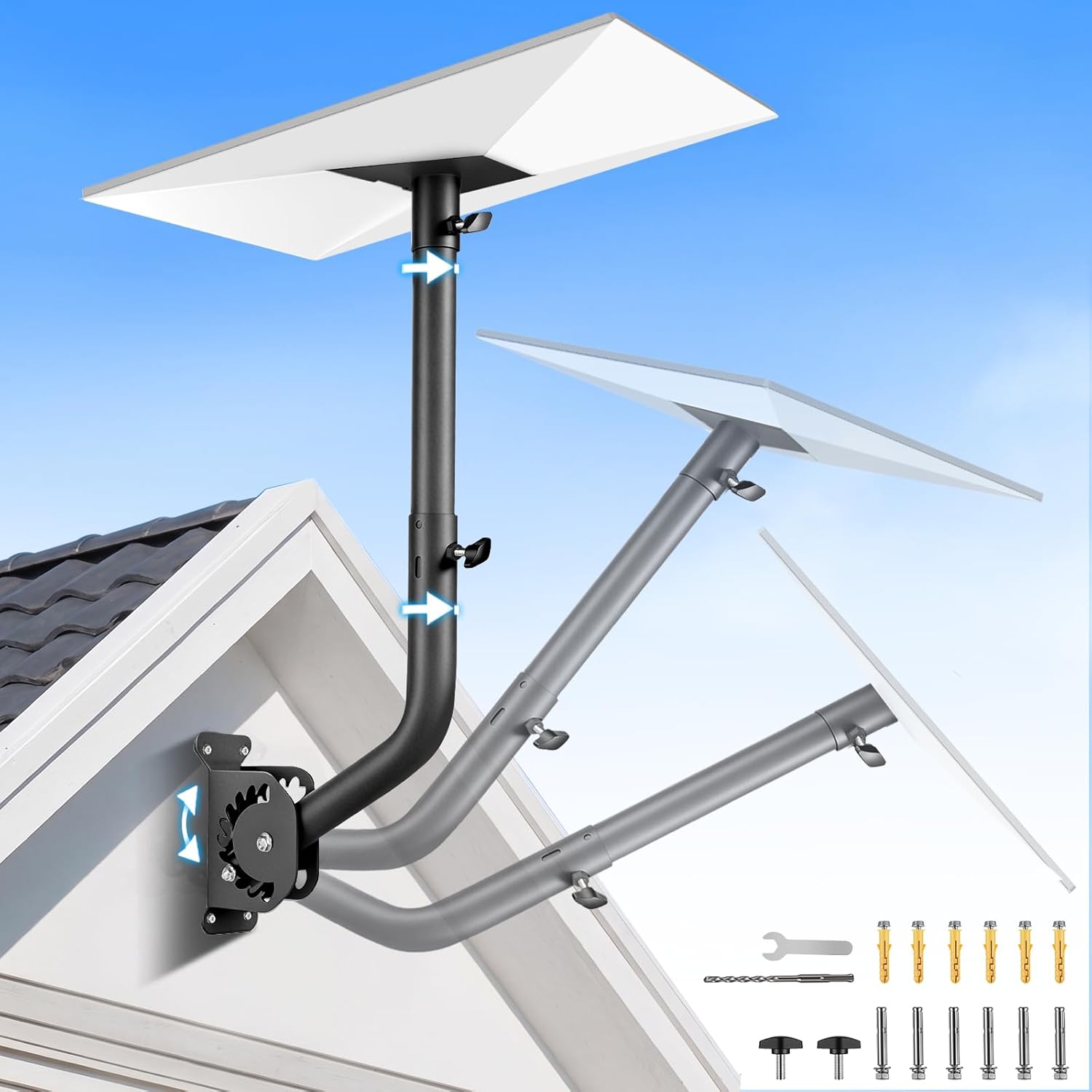 Starlink Mount with Extension-Adjust Angle Without Disassembly Tube Gen 3 Roof Mount Wall/Ceiling Mounting Kit Compatible with Starlink Standard 4/4X/V3（Black）