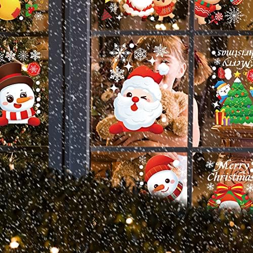Sibba 9 Sheet Christmas Window Wall Stickers Double Sided PVC Static Clings Snowflake Santa Claus Reindeer Snowman Rudolph Decal Reusable Removable Xmas Display Home Xmas New Year Party Decoration