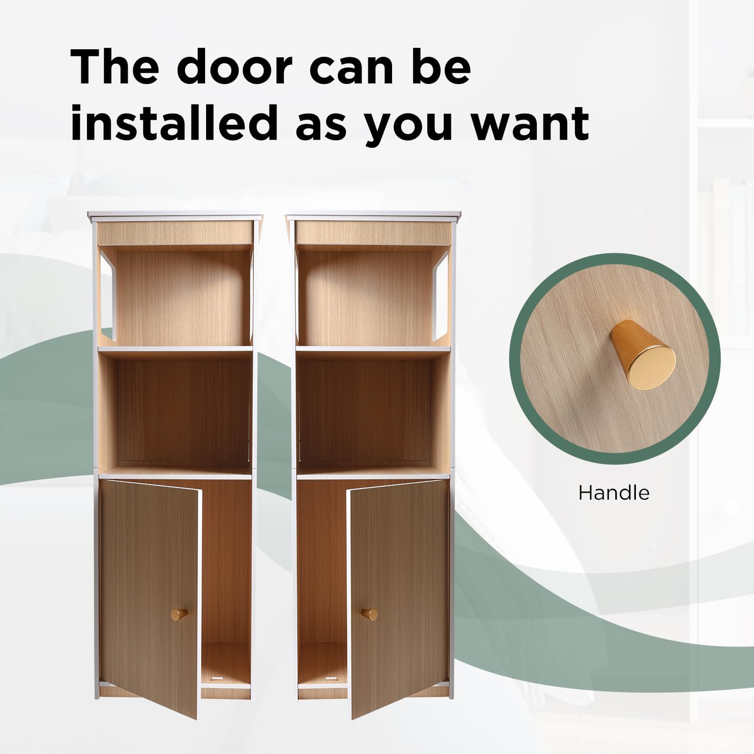 Oak Bathroom Storage Cabinet, Freestanding Toilet Paper Storage Container with Door and Shelves, Corner Floor Cabinet for Bedroom, Living Room, Entryway