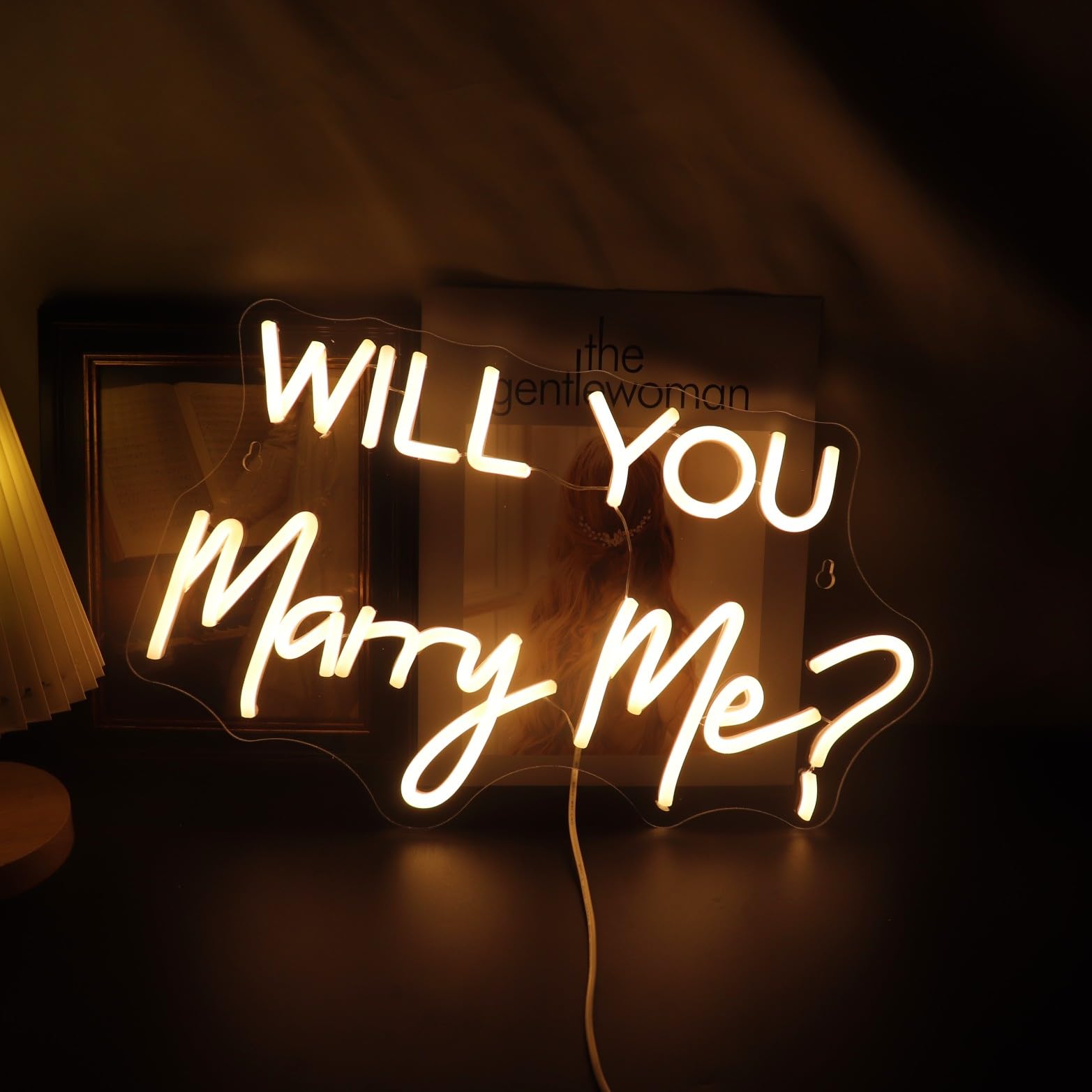 QiaoFei Led Will You Merry Me Neon Sign Word Letters USB Powered with Dimmer Switch Neon Lights for Home Bar Art Wall Decor Party Window Living Room Wedding Engagement Hanging Decoration (Warm white) - Image 3