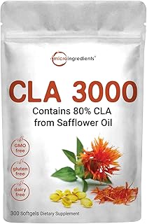 Micro Ingredients CLA Supplements 3000mg Per Serving | 300 Softgels, Made with 80% CLA from Non-GMO Safflower Oil, Active Conjugated Linoleic Acid