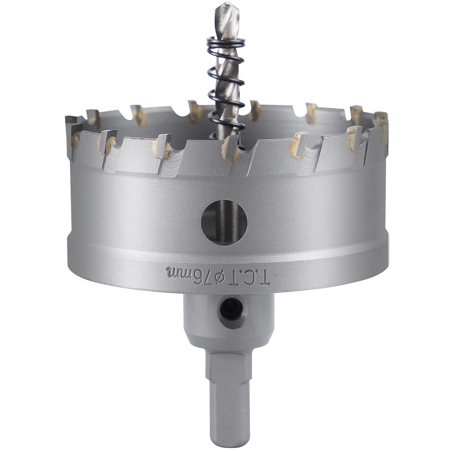 TCT 2-15/16'' Hole Saw Bit for Hard Metal, Heavy Duty Carbide Cutting Hole Saw with Center Drilling Bit and SDS Shank & L-Wrench for Stainless Steel,