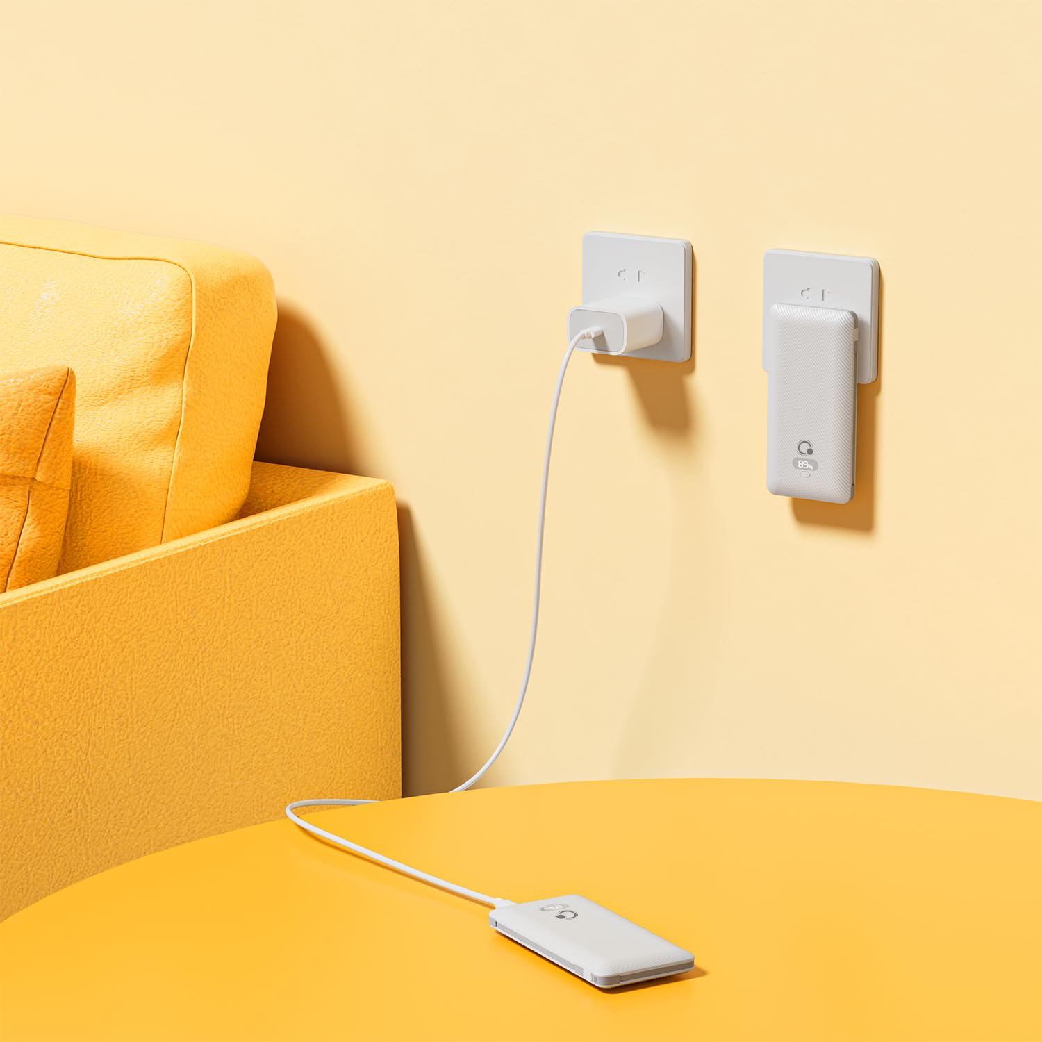 Brand Q Cargador portátil de 10000 mAh con cables integrados y enchufe de pared de CA, cargador USB C de carga rápida con 3 cables, batería externa de 5 salidas compatible con iPhone, tablet y todos