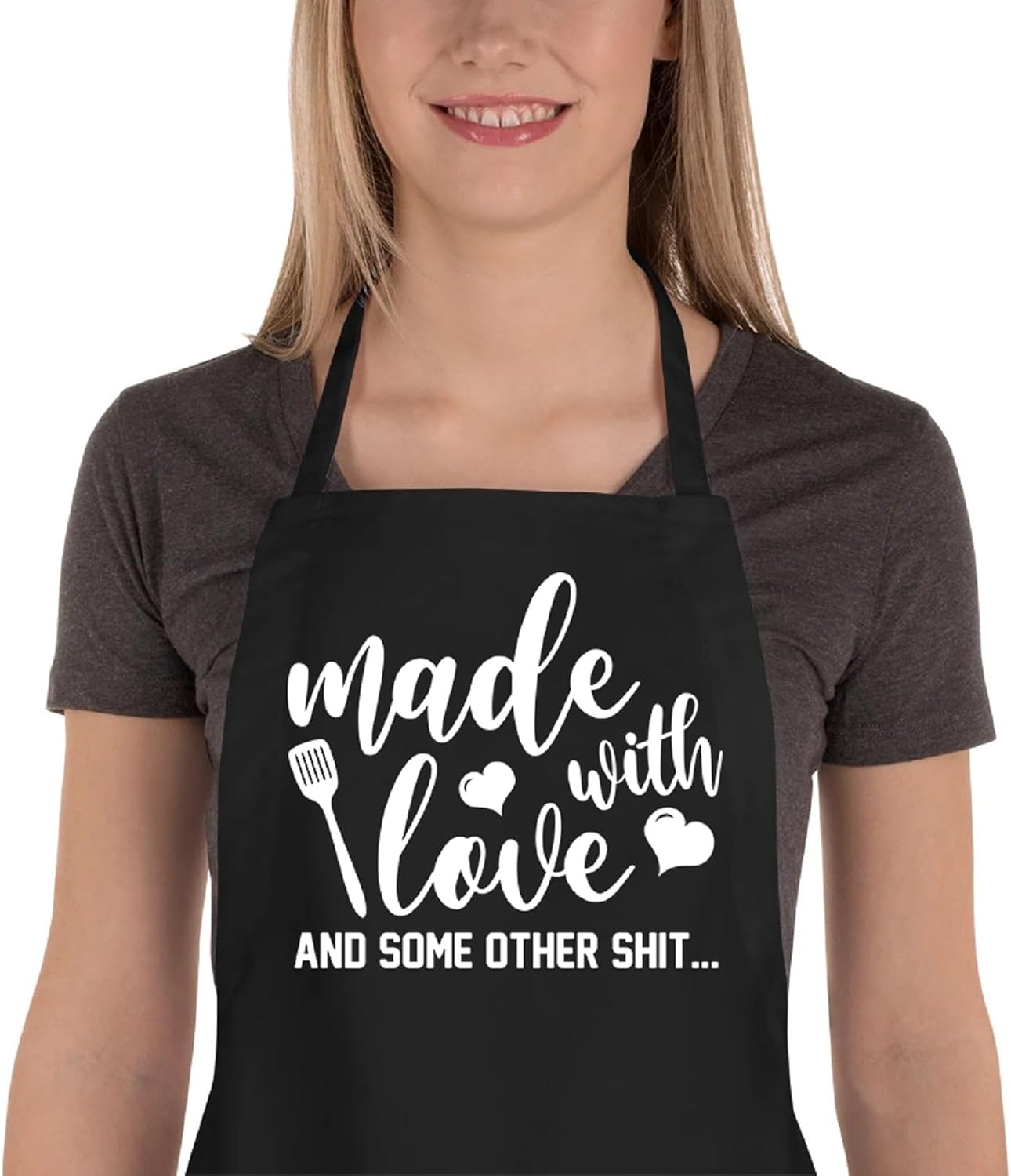 Funny Aprons for Women Men, Novelty Kitchen Cooking Apron with 2 Pockets, Cute Baking Gifts for Bakers, Birthday Thanksgiving Christmas Apron Gift for Wife Husband Mom Sister Daughter Grandma