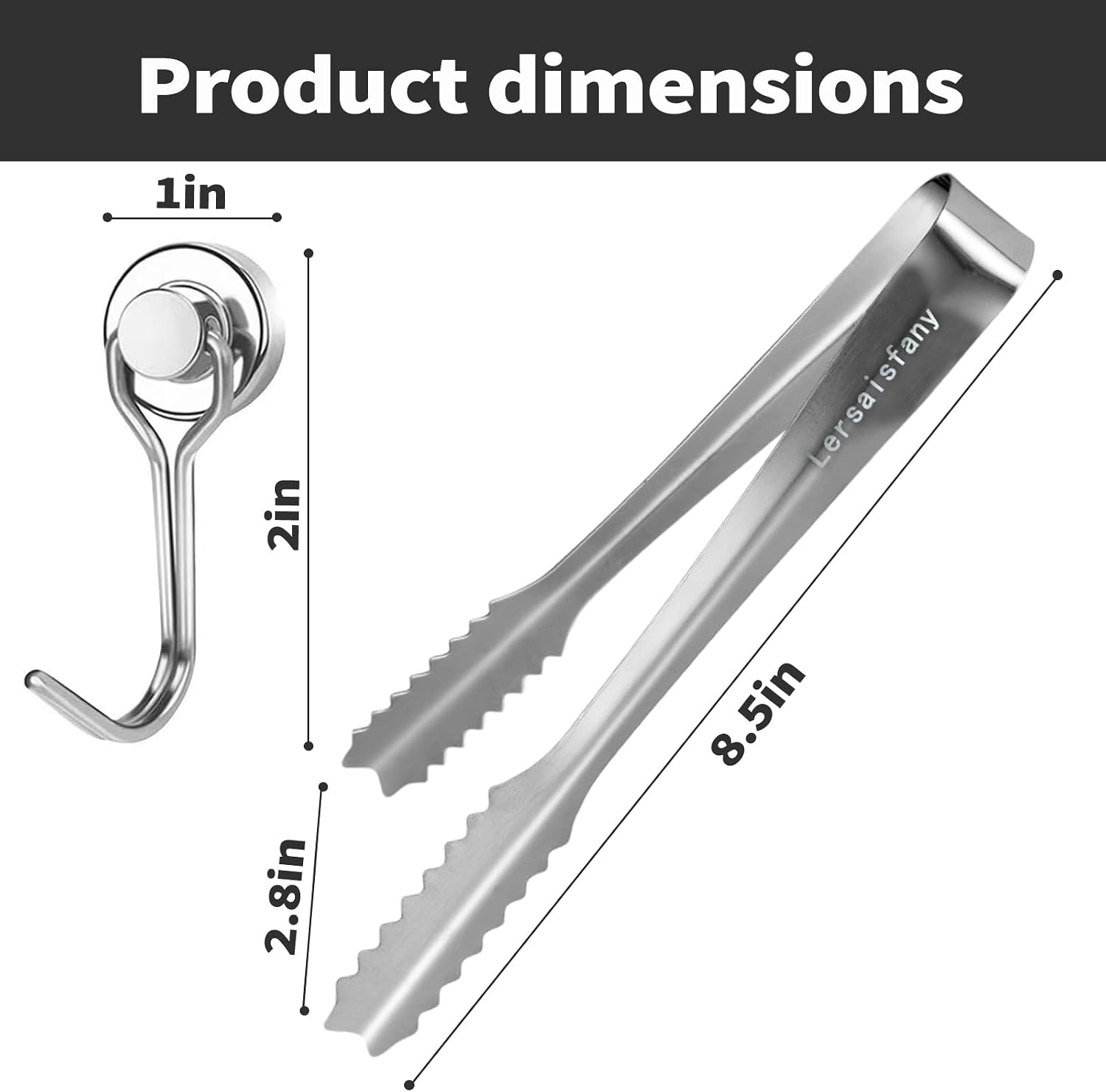 Stainless Steel Ice Tongs for Jumbo Ice Balls and King Cubes with Magnetic Hook -8.5 inch Ice Tongs for Whiskey, Kitchen, Bar Use, Design for Ice Bucket, Fridge, for Opal 2.0 Maker
