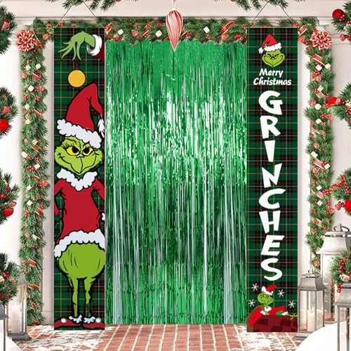 Image of Green Curtains Fringe Backdrop Streamers Party Decorations 2Pack 3.3 * 8.2FT Saint Patrick's Day Decorations Tinsel Backdrop Curtains Photo Booth Props for Birthday Party Decorations