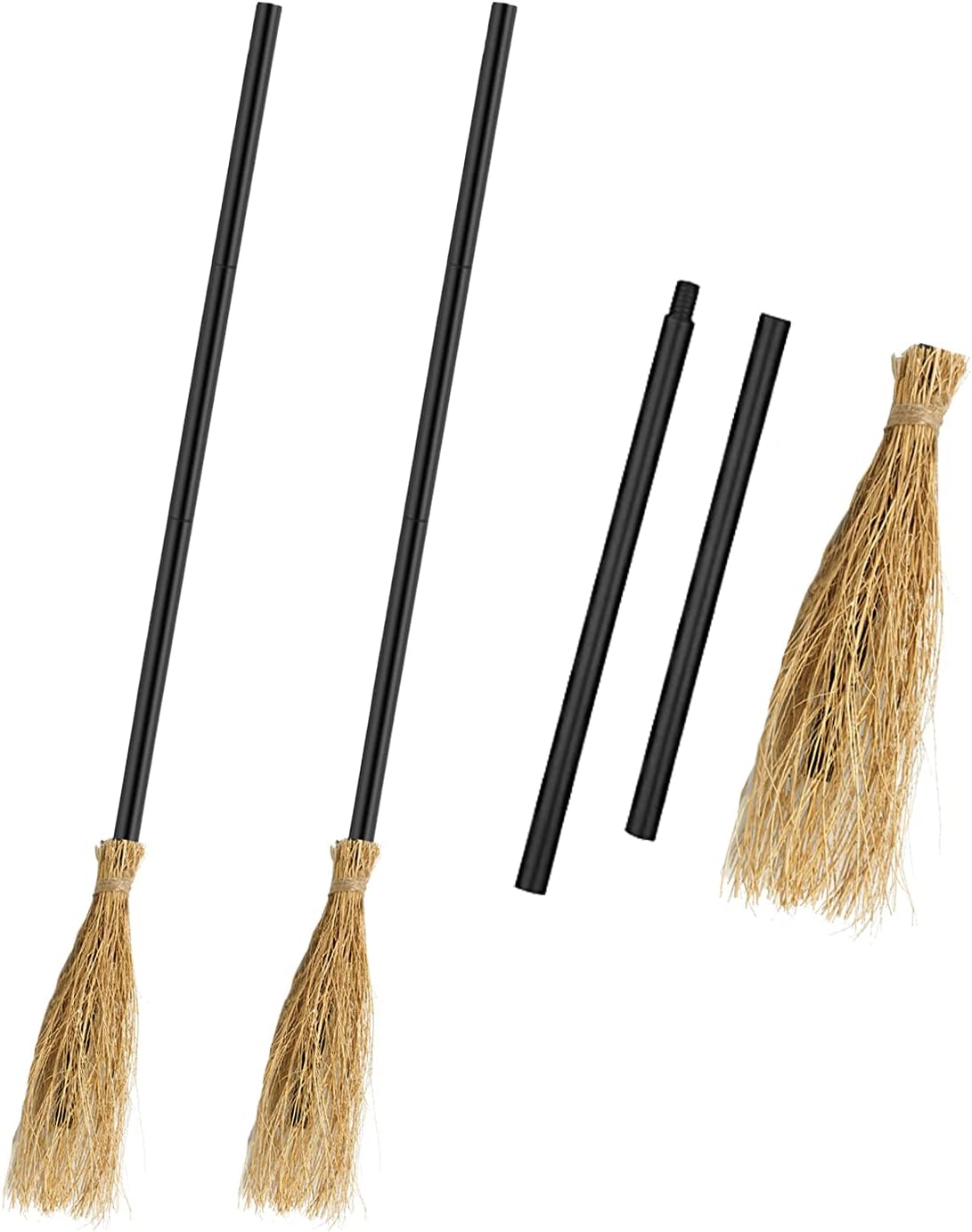 2 Pack Halloween Witch Broomstick Cosplay Broom Props, Realistic Wizard Flying Broom Stick Accessory