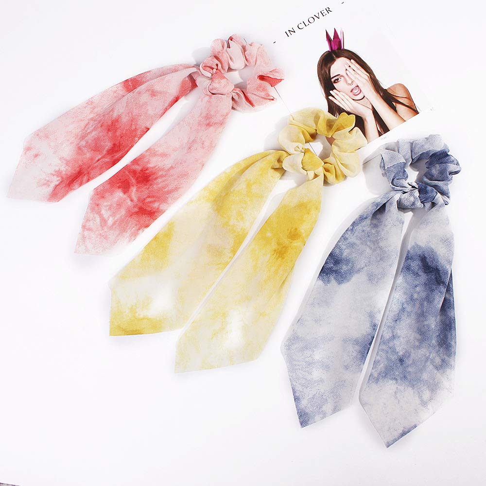 Silk Satin Hair Scrunchies, Hair Scarf with Flower Pattern, Stripe Printed Hair Bobbles for Ponytail Holder (6 Pcs Multi-colored) image 3
