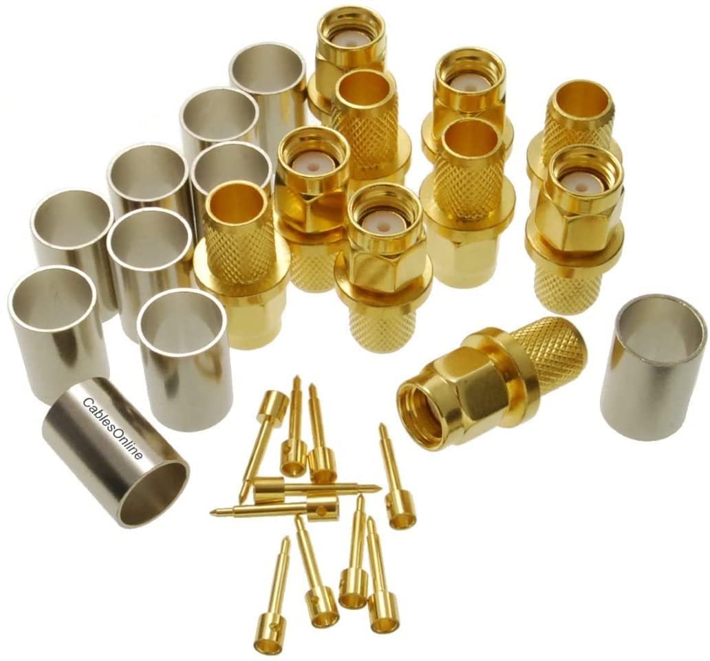 CablesOnline, 10-Pack, SMA Male Crimp Type 50-ohm Connectors for RG5, RG6, LMR300 Coax Wire