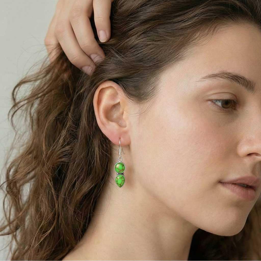 Natural Gemstone Drop Dangle Earring For Women Rose Quartz, Carnelian, Agate, Tiger Eye Round - Pear Boho 925 Sterling Silver Plated Handmade Jewelry