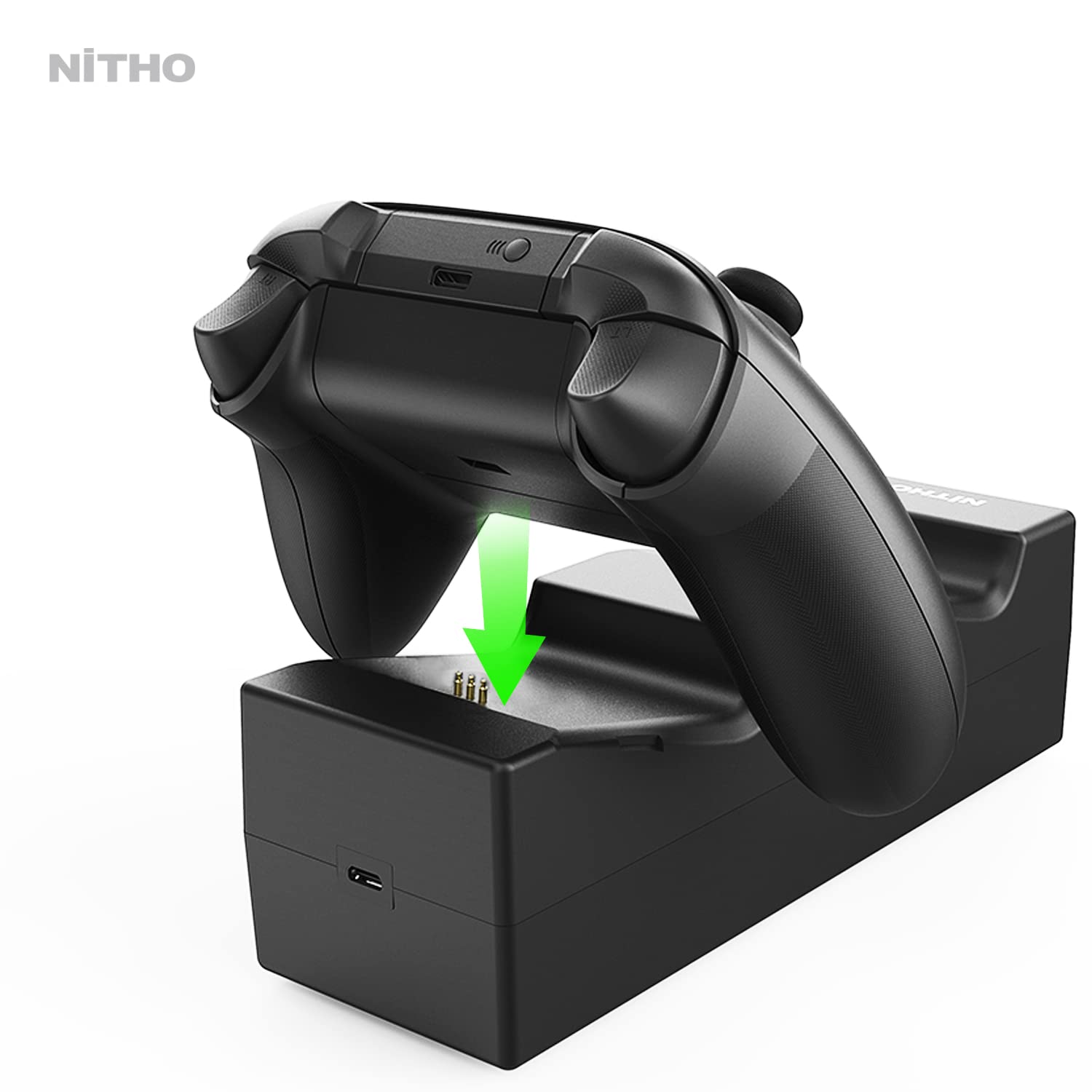 NITHO Cargador con 2 Baterías Recargables para Mando Xbox Series X/S, Xbox One S/X/Elite, Estación de Carga Rápida con 2 x 3000mWh Pilas y 2 Tapas de Batería, Indicador Led - Negro