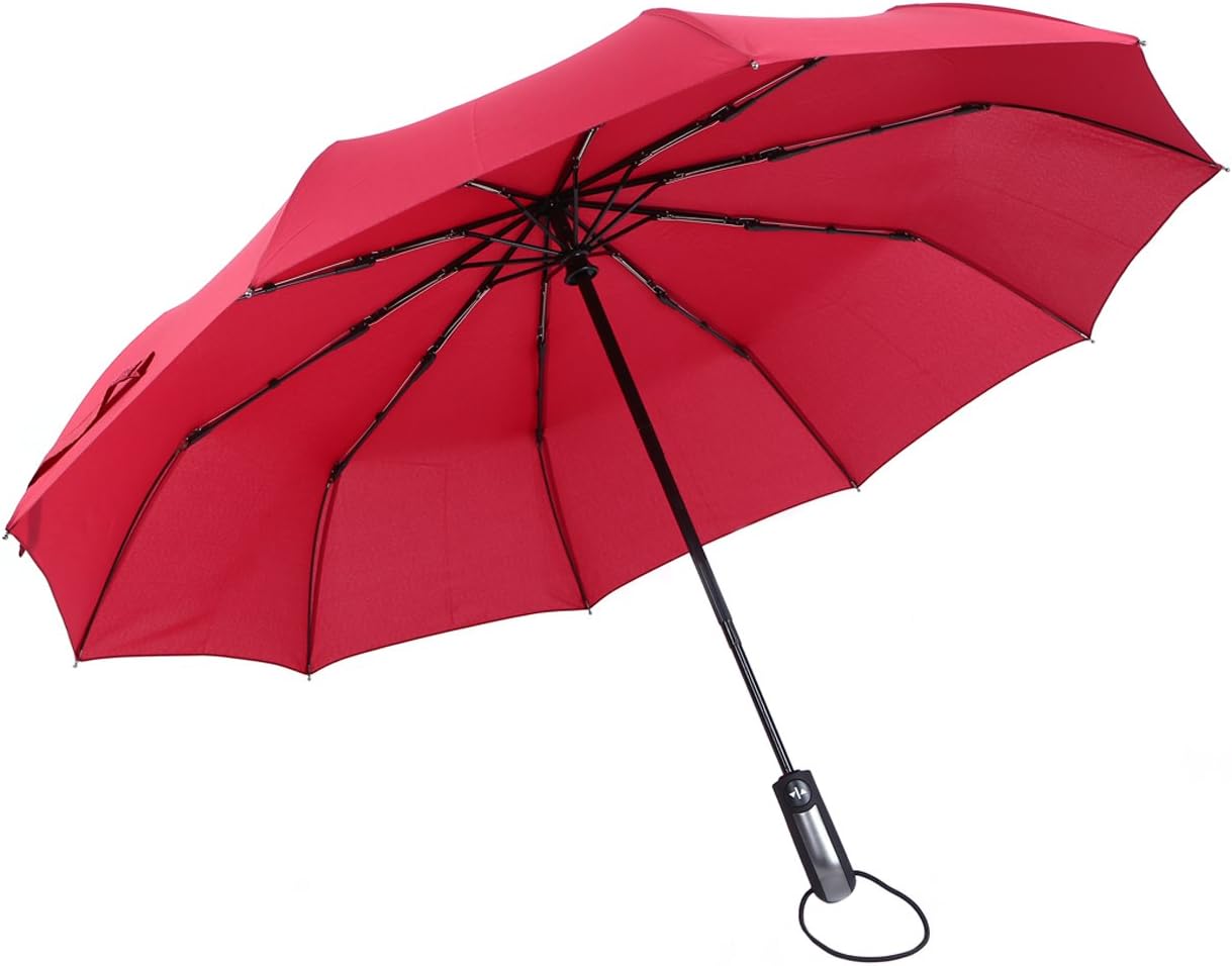 Travel Umbrella, Compact Windproof Folding Umbrella with 10 Ribs Auto Open Close(red) (red)