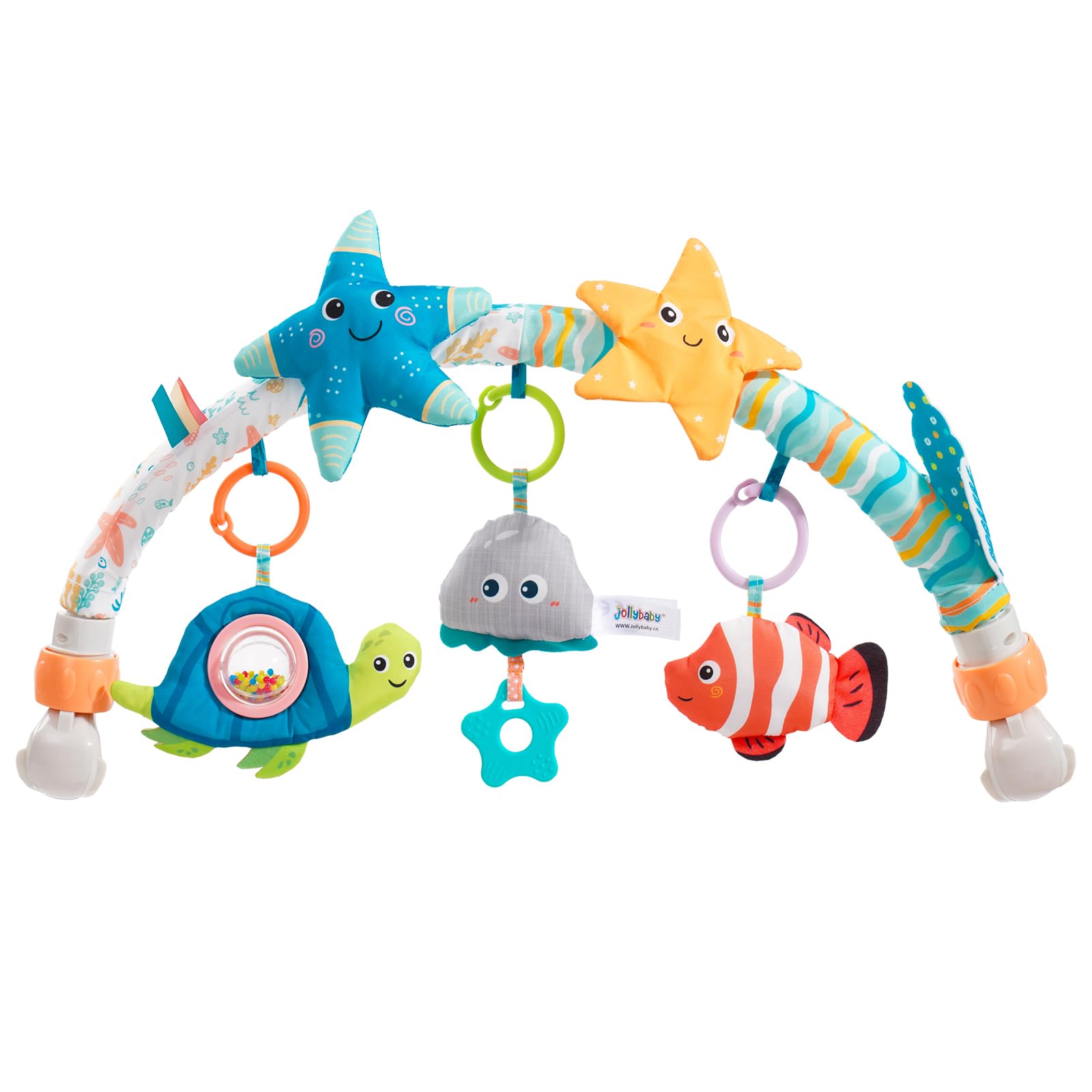Baby Stroller Arch Toy for Infant & Toddler 0-6 Months, Musical Travel Car Seat Toys W/ Teether, Adjustable Mobile Arm for Crib, Bassinet, Pram, Bjorn Bounce Bar Activity Hanging Accessory 6-12(Sea)