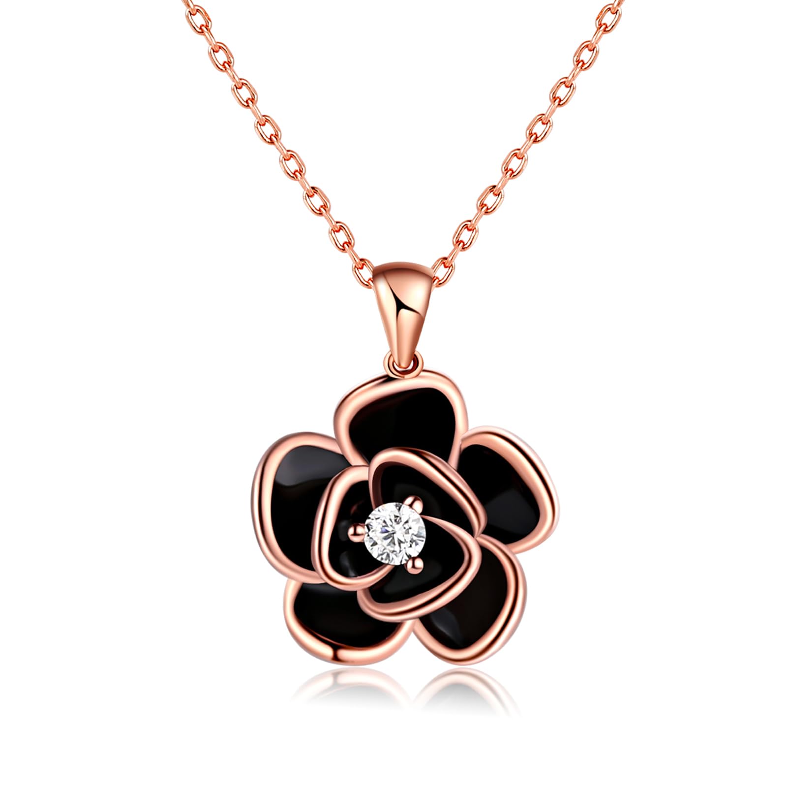 BELLNA 14K Gold Rose Flower Necklace For Women Sterling Silver Dainty Rose Gold Flower Pendant Necklaces Cute Gifts For Her Birthday wedding