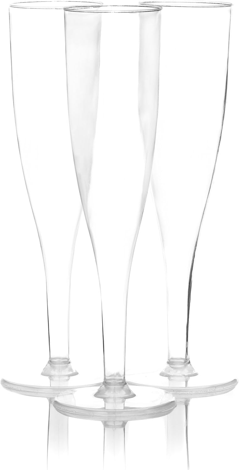 Party Essentials CHAMPBOX-625 Plastic Champagne Flute, 5-Ounce Capacity, Clear With Gold Rim, Case of 60