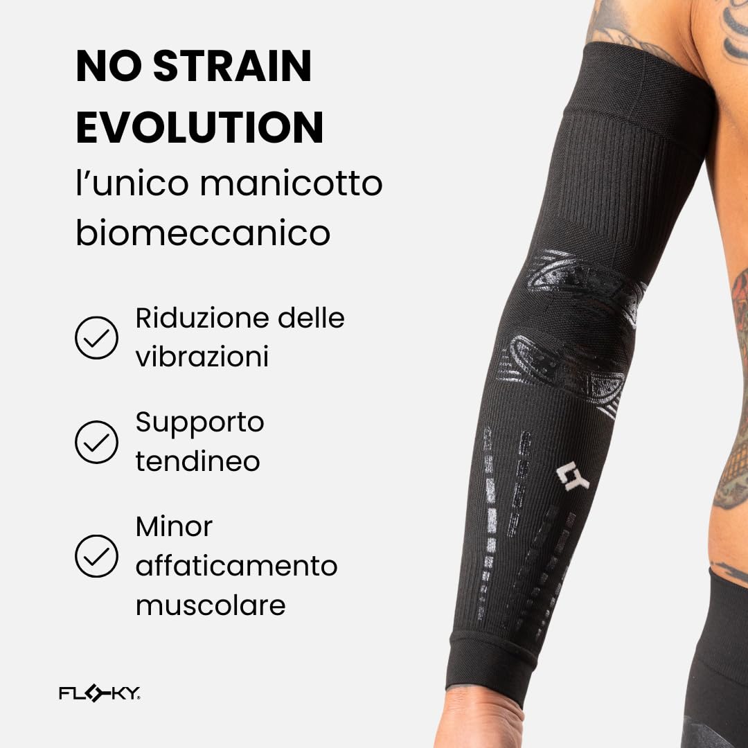 FLOKY 1pz manicotto No Strain Evolution multisport.Riduce le vibrazioni, sostiene gomito ed avambraccio. Manicotto a compressione, stabilizza tendini e muscoli - 5