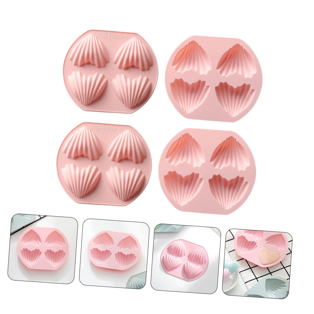 NAMOARLY 4pcs Silicone Heart Shape Baking Molds Non-Stick Cavity Madeleine Pan for Cakes Fondant Biscuits and Desserts for Family Fun Baking Activities