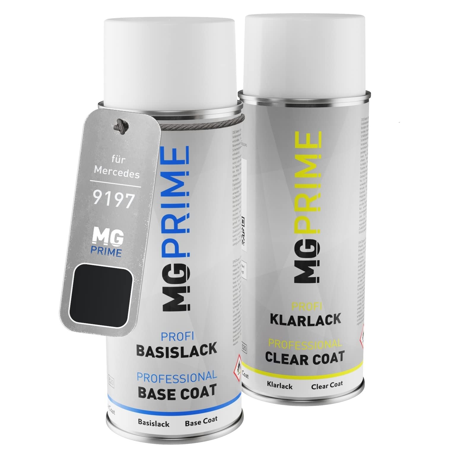 MG PRIME Vernice per auto Kit di bombolette a spruzzo per Mercedes 9197/197 Obsidianschwarz Metallic/Obsidian Black Metallic Vernice di base vernice trasparente 400ml